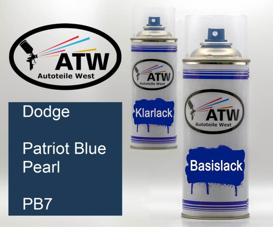Dodge, Patriot Blue Pearl, PB7: 400ml Sprühdose + 400ml Klarlack - Set, von ATW Autoteile West.